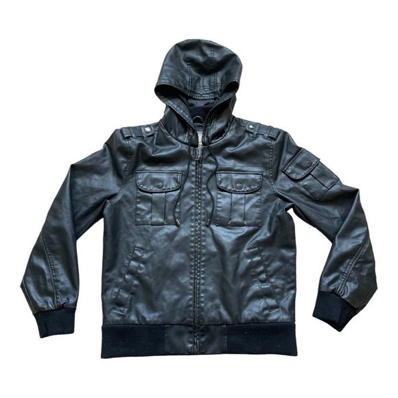 American Rag Other - American Rag Men’s Black Faux Leather Hooded Bomber Jacket | Medium